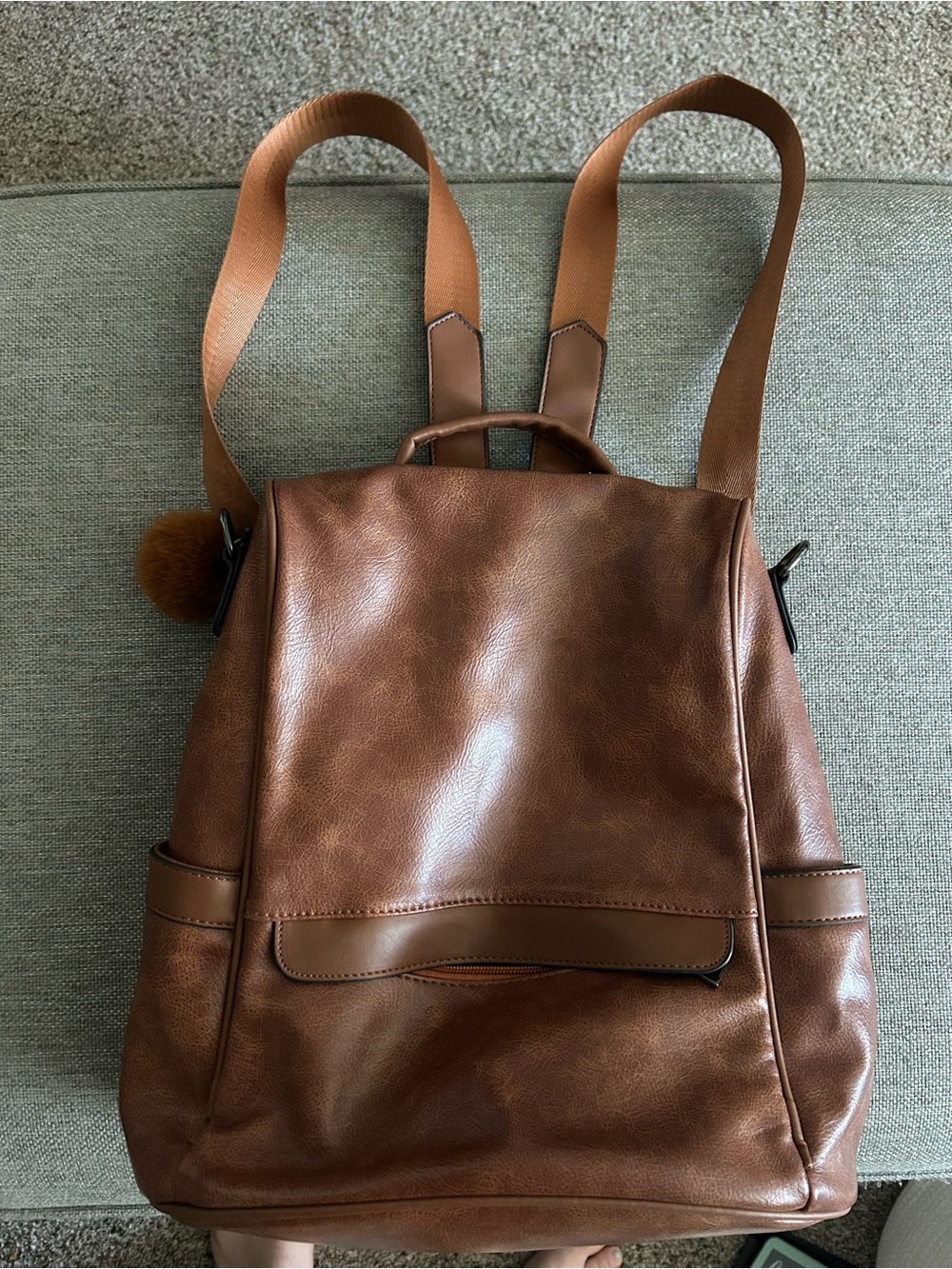 Anti Theft Brown Women’s Faux Leather Backpack Tote - Picture 3 of 5